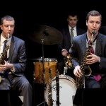 Peter Anderson, Luc Decker (drums), and Will Anderson in LE JAZZ HOT HOW THE FRENCH SAVED JAZZ at 59E59 Theaters. Photo by Eileen O'Donnell