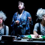 Roberta Colindrez, Cara Francis, and Dylan Marron (L-R) in The Complete and Condensed Stage Directions of Eugene O'Neill, Vol. 2, produced by the New York NeoFuturists. Photo by Hunter Canning.